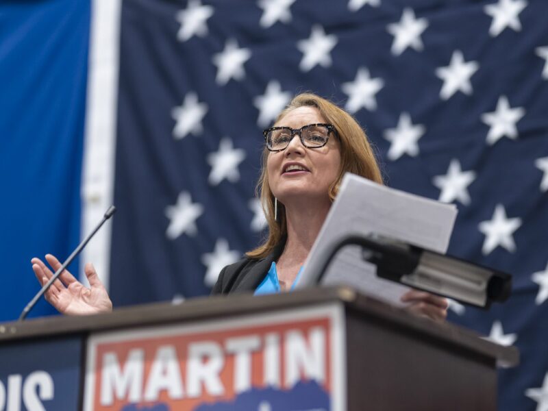 Congresswoman Melanie Stansbury addresses a crowd Tuesday evening at a 2024 election watch party at Isleta Casino Roberto E. Rosales/City Desk ABQ