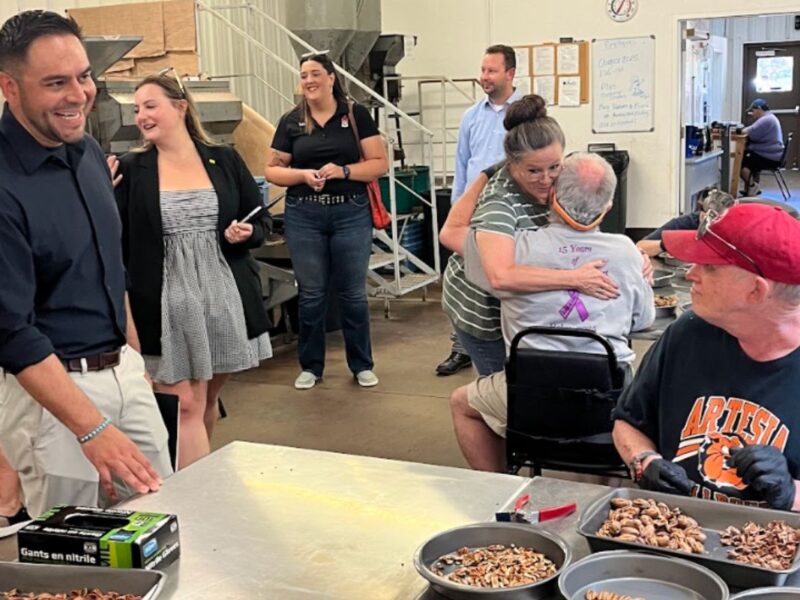 U.S. Rep. Gabe Vasquez visits with people at disability service provider CARC, Inc., highlighting what he called the devastating impact of Medicaid cuts tied to the new Republican tax law. (Vasquez)