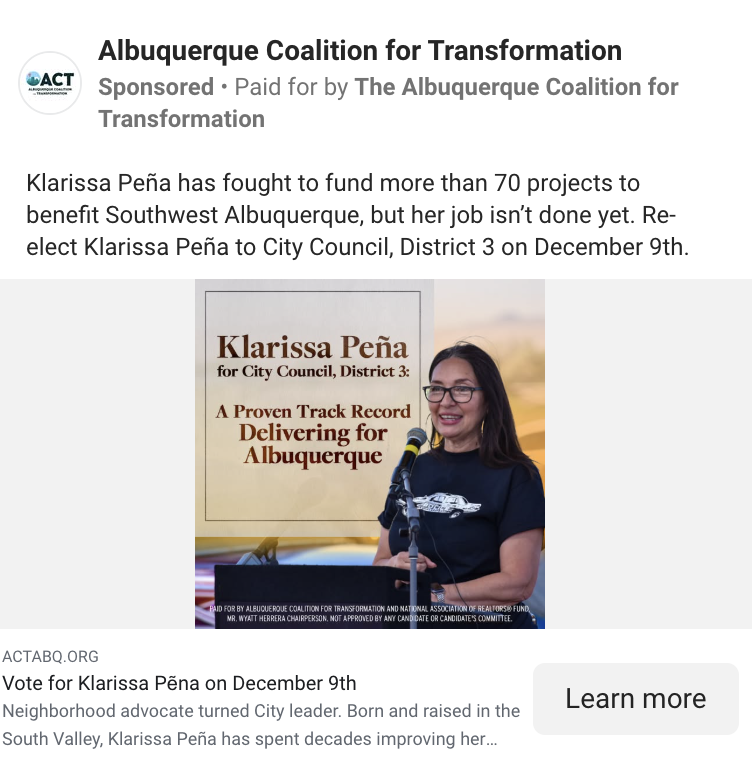 Campaign ad supporting Klarissa Peña