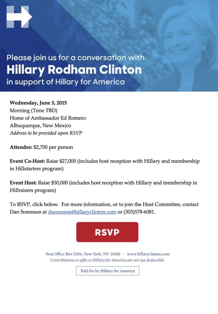 An  invite a fundraiser for the presidential campaign of Hillary Clinton.