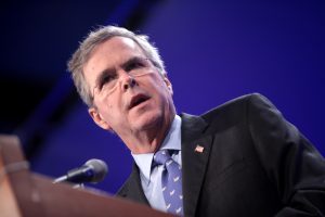 Jeb Bush speaking at the Iowa Republican Party's 2015 Lincoln Dinner at the Iowa Events Center in Des Moines, Iowa. Photo Credit: Gage Skidmore cc 