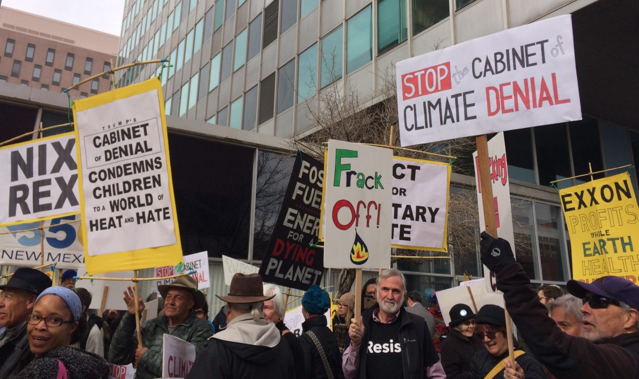 Climate change protesters call out Trump’s cabinet picks