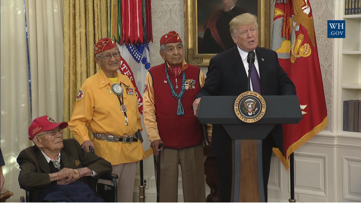 In event to honor Code Talkers, Trump calls Senator ‘Pocahontas’ in front of portrait of Andrew Jackson