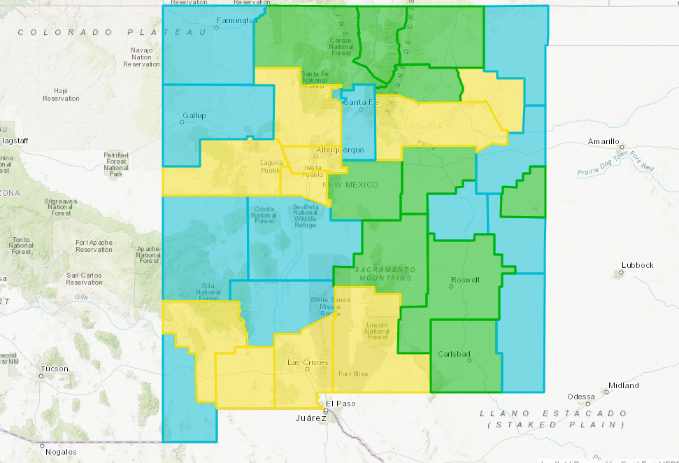 NM has no ‘red’ tier counties; most of state turquoise or green