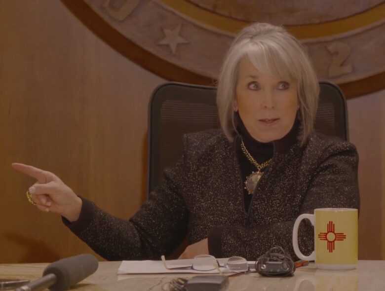 Screenshot of Gov. Michelle Lujan Grisham during a status report on December 11, 2023 on the gun safety public health order issued in September 2023.