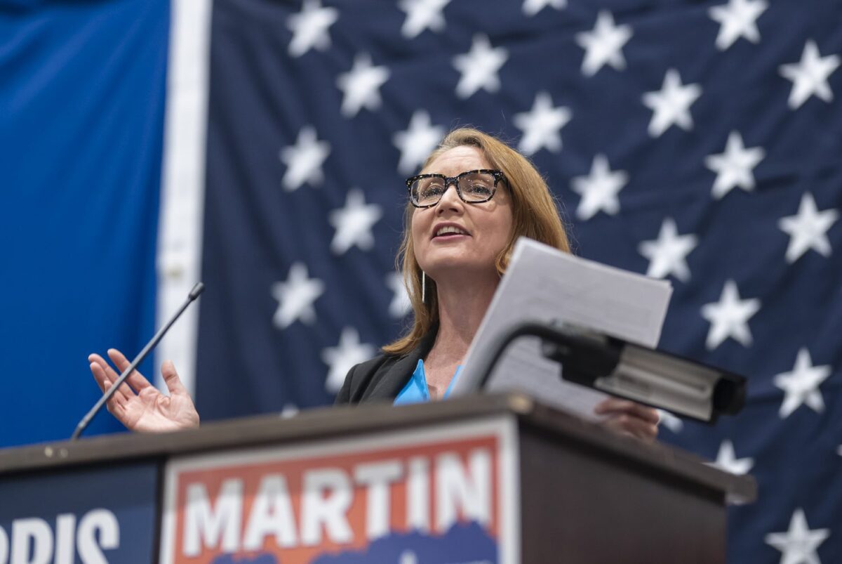 Congresswoman Melanie Stansbury addresses a crowd Tuesday evening at a 2024 election watch party at Isleta Casino Roberto E. Rosales/City Desk ABQ