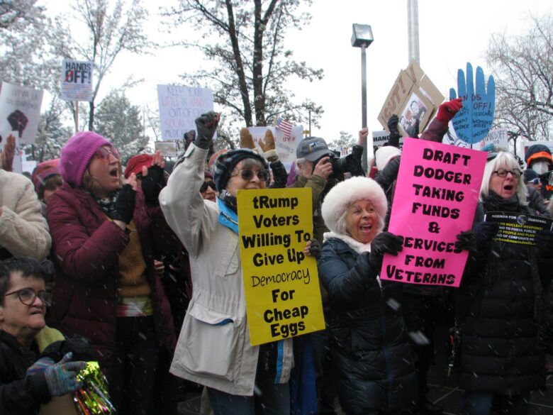 Protesters turned out in the thousands in Santa Fe on April 5, 2025 as part of the national Hands Off demonstration.