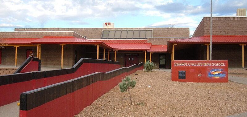The entrance to Española Valley High School in an undated photo. Local teachers’ union officials said administrators at this high school asked teachers to collect information about students’ immigration data.