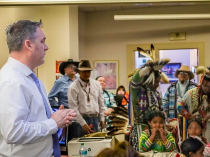 Sen. Jay Block talks with guests during Native American Day at the Roundhouse. (NM Republicans)