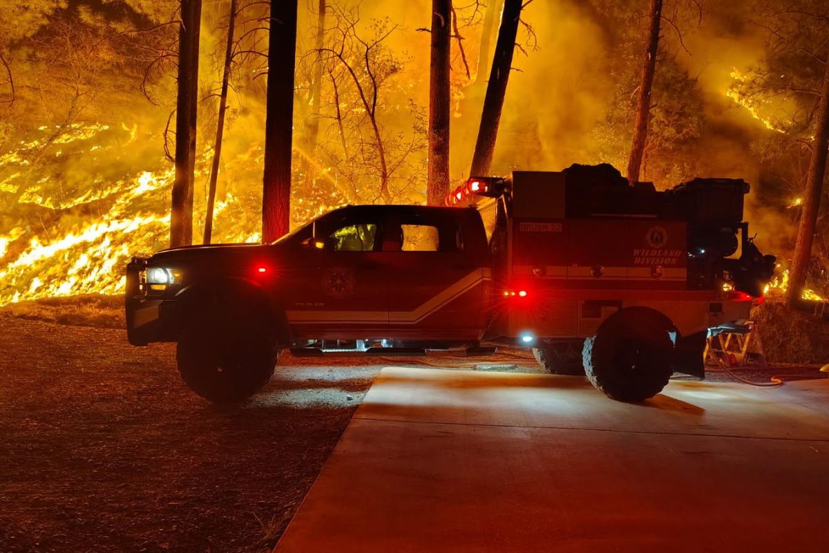 Brush Truck 4551 at the Trout Fire in the Gila National Forest on night operations. Trout Fire started June 2025.