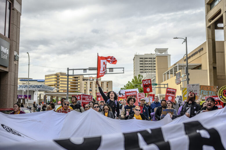 Friday was International Workers’ Day with more than 25 local labor unions and community organizations gathered for a rally and a march at Albuquerque Civic Plaza.