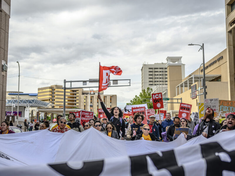 Friday was International Workers’ Day with more than 25 local labor unions and community organizations gathered for a rally and a march at Albuquerque Civic Plaza.