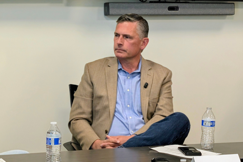 Sen. Martin Heinrich gathered small business owners, food bank leaders, and workers at the Women's Economic Self-Sufficiency Team (WESST) Albuquerque headquarters to discuss how federal tariff policy and rising energy costs are straining household budgets and threatening jobs across the state. (Kevin Hendricks)