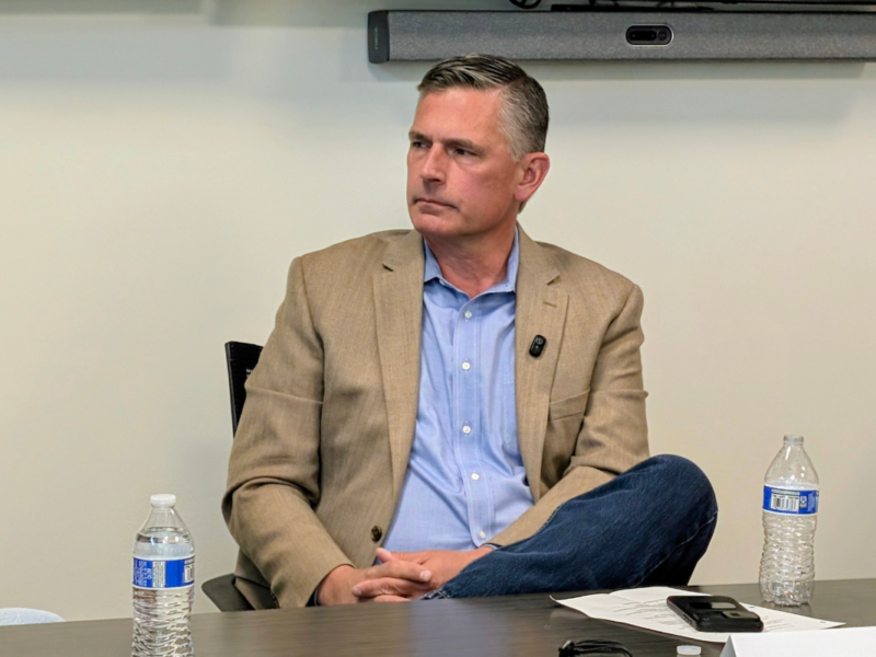 Sen. Martin Heinrich gathered small business owners, food bank leaders, and workers at the Women's Economic Self-Sufficiency Team (WESST) Albuquerque headquarters to discuss how federal tariff policy and rising energy costs are straining household budgets and threatening jobs across the state. (Kevin Hendricks)