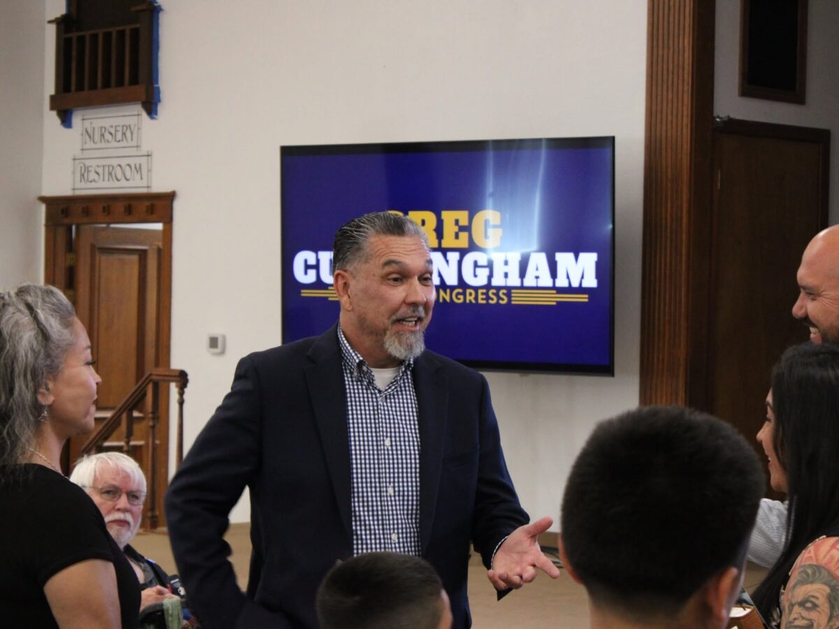 Greg Cunningham speaks to supporters