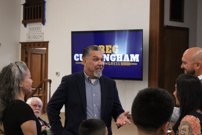 Greg Cunningham speaks to supporters